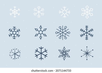 Winter set. blue set of 
twelve snow silhouette icons on blue background