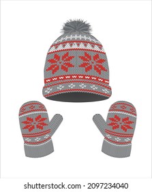 Juego de invierno, gorra y guantes, vector