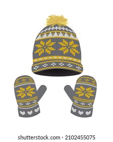 Winter set, cap and gloves, vector