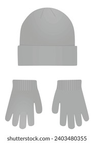 Juego de invierno, gorra y guantes, vector