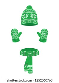 Winter set, cap, scarf and gloves, vector