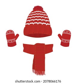 Winter set, cap, scarf and gloves, vector