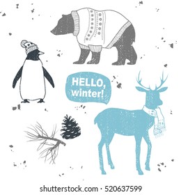 Winter set. Cartoon animals