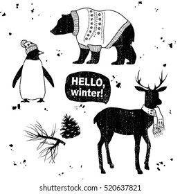 Winter set. Cartoon animals