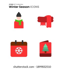 Winter set collection illustration of icons man, scarf, winter calendar season, and invitation card. perfect use for web pattern design etc.