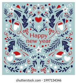 Winter set of colorful elements. Perfect for new year, Christmas gift, postcard, textile. Vector pattern