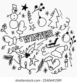 winter set in doodle style