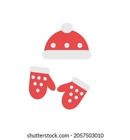 Juego de invierno - mitones y sombrero rojo. El conjunto es ideal para el diseño invernal