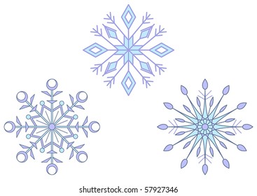 Winter set: three beautiful snowflakes isolated on the white