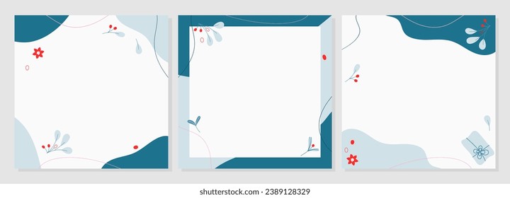 Conjunto invernal de fondos vectoriales con formas, líneas y plantas. Plantilla editable para tarjeta, nota, invitación, publicaciones, venta y promoción. 