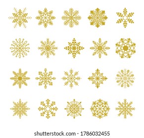 Winter set of white snowflakes isolated on background.  Snowflake icons. Snowflakes collection. Xmas frost flat isolated silhouette symbol