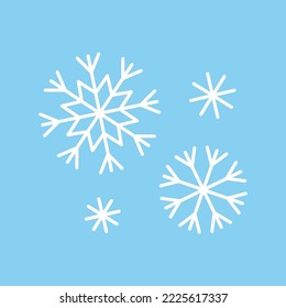 Winter set of white snowflakes isolated on blue background. Snowflake silhouettes. Vector flat illustration