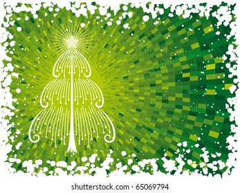 Winter shine green background with christmas tree and snowflake border