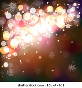 Winter shining background. Magical festive abstract defocused background with snowflakes
