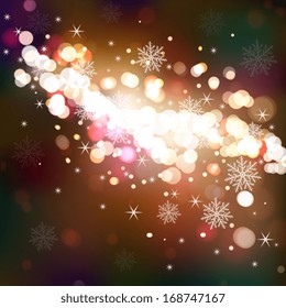 Winter shining background. Magical festive abstract defocused background with snowflakes