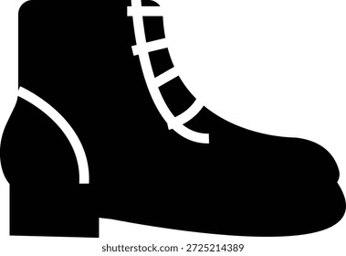 Ícone de sapato de inverno, representando calçado de tempo frio para neve e uso ao ar livre. Ideal para moda, design sazonal, uma silhueta sólida, comércio eletrônico, aplicativos, web, infográficos e projetos de varejo.