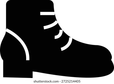 Ícone de sapato de inverno, representando calçado de tempo frio para neve e uso ao ar livre. Ideal para moda, design sazonal, uma silhueta sólida, comércio eletrônico, aplicativos, web, infográficos e projetos de varejo.
