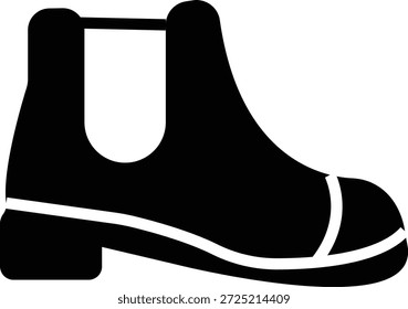 Ícone de sapato de inverno, representando calçado de tempo frio para neve e uso ao ar livre. Ideal para moda, design sazonal, uma silhueta sólida, comércio eletrônico, aplicativos, web, infográficos e projetos de varejo.
