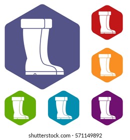 Winter shoes icons set rhombus in different colors isolated on white background