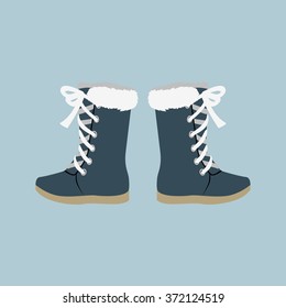 Winter shoes. Winter shoes isolated. Felt boots. Leather shoes. Boots with shoelace. Pair of shoes. Winter boots. Winter boot on a isolated background. Mountain boot. Vector shoes, boot