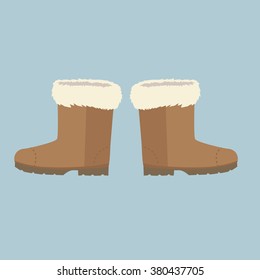 Winter shoes. Winter shoes isolated. Felt boots. Leather shoes. Boots without shoelace. Pair of shoes. Winter boots. Winter boot on a isolated background. Mountain boot. Vector shoes, boot