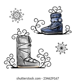 Winter shoes, sketch for your design