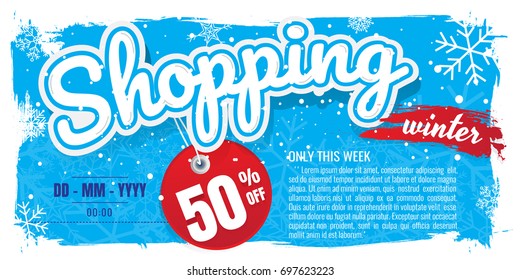 Winter shopping banner. discount 50%. Vector illustration. on white background