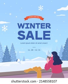 Winter shopping event illustration. Banner. Pop-up