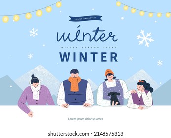 Winter shopping event illustration. Banner. Pop-up