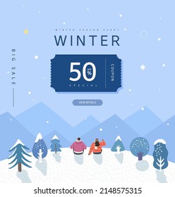 Winter shopping event illustration. Banner. Pop-up