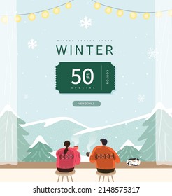 Winter shopping event illustration. Banner. Pop-up