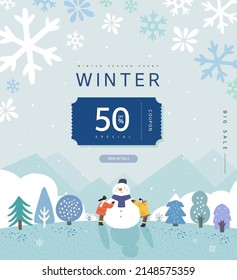 Winter shopping event illustration. Banner. Pop-up