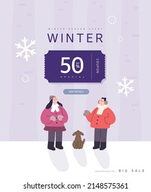 Winter shopping event illustration. Banner. Pop-up