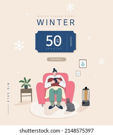 Winter shopping event illustration. Banner. Pop-up