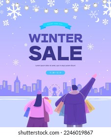 Winter shopping event illustration. Banner. Pop-up