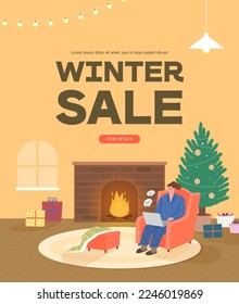 Winter shopping event illustration. Banner. Pop-up