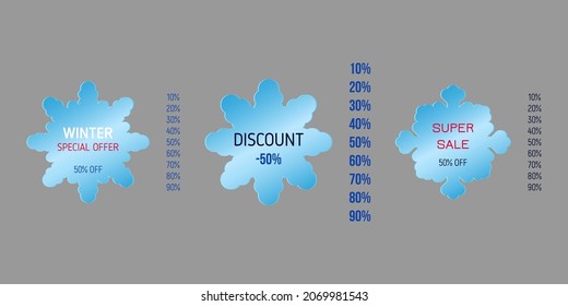 Winter shopping sale, discount stickers. Vector illustration of design elements for shop, store, posters, flyers, banners, web design.