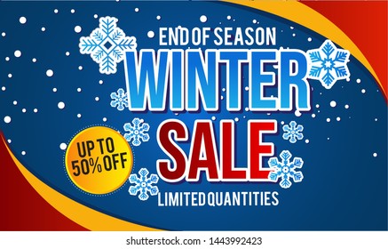 Winter shopping sale flyer template. Poster, card, label, banner design. Vector illustration EPS10. – Vector
