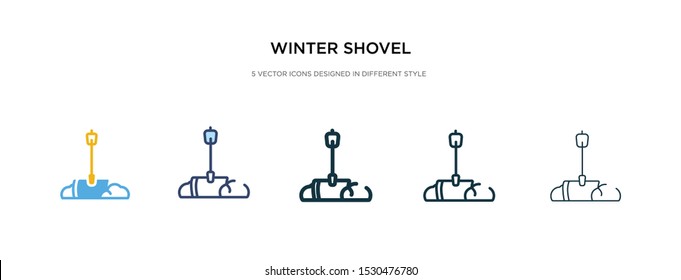 winter shovel icon in different style vector illustration. two colored and black winter shovel vector icons designed in filled, outline, line and stroke style can be used for web, mobile, ui