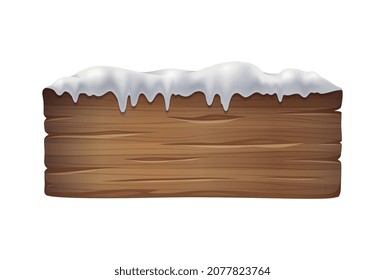 Winter sign realistic composition with snow caps on wooden wall isolated vector illustration