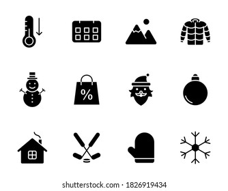 winter silhouette vector icons isolated on white. winter icon set for web, mobile apps, ui design and print