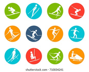 winter ski button icons set