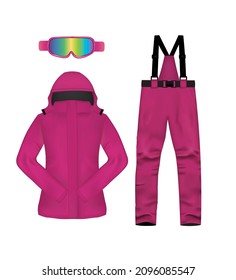 Winter ski jacket, pants and googlies, vector illustration