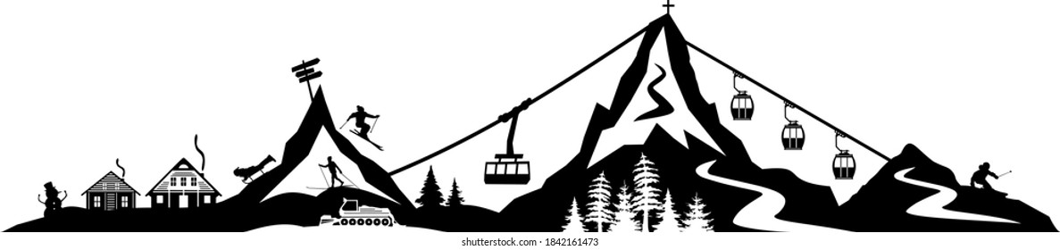 WINTER SKI MOUNTAIN SNOW silhouette vector