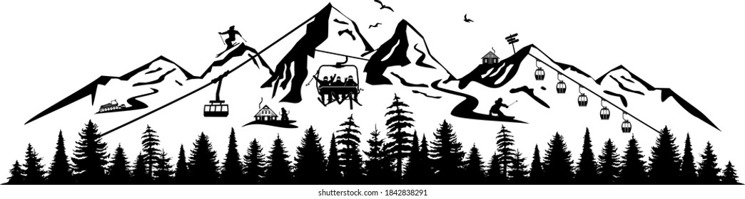 WINTER SKI MOUNTAIN SNOW silhouette vector