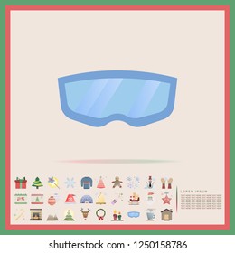 winter ski sport glasses flat design icon set, vector, illustration
