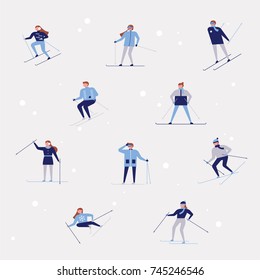 Winter skiers vector illustration flat design