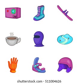 Winter skiing icons set. Cartoon illustration of 9 winter skiing vector icons for web