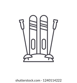 Winter skiing line icon concept. Winter skiing vector linear illustration, symbol, sign