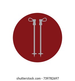 winter skiing poles recreation vector icon on red background